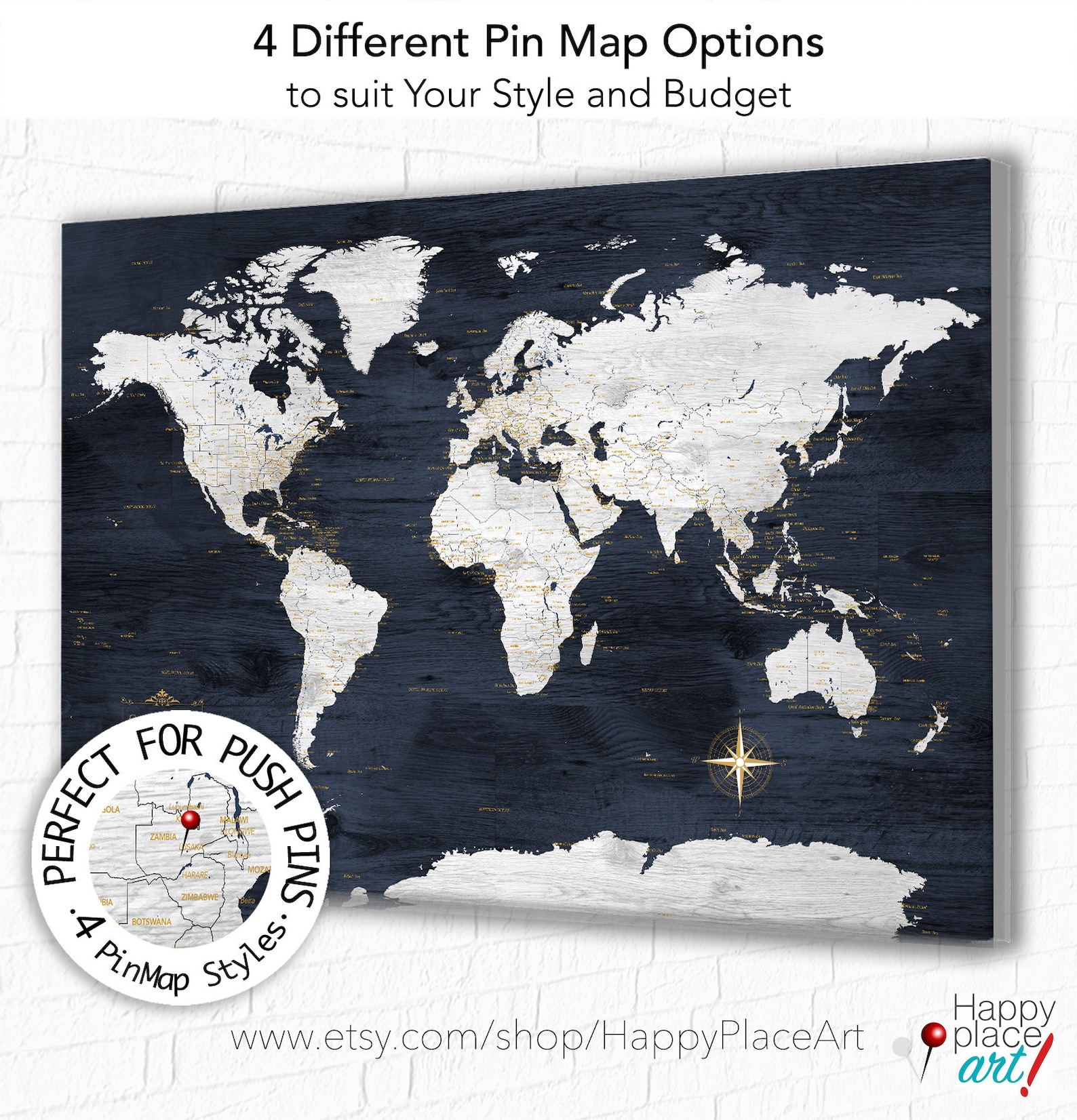 Push Pin Travel Map, Large World Map Canvas, World Map With Legend ...