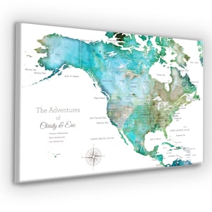 North America map with Caribbean, USA & Canada, Map for family vacation, Pinning travels, Adventure Cruise Push Pin Map Caribbean Islands.