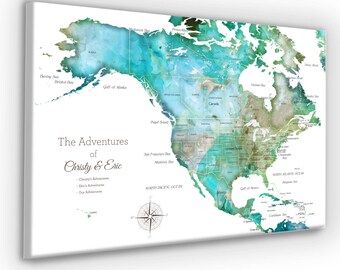 North America map with Caribbean, USA & Canada, Map for family vacation, Pinning travels, Adventure Cruise Push Pin Map Caribbean Islands.