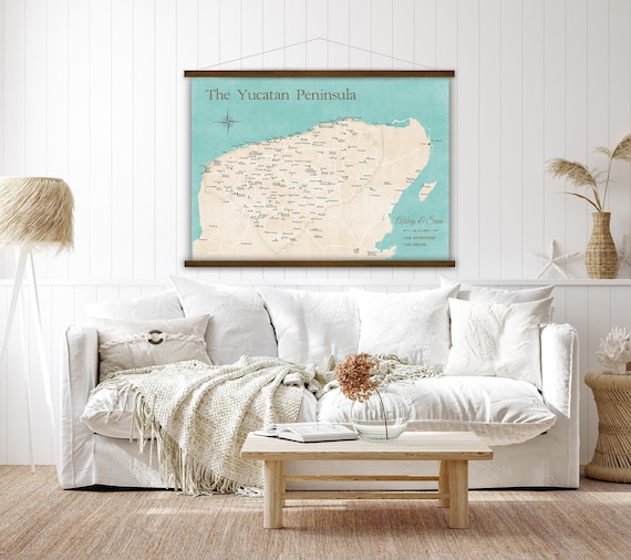 Yucatan Peninsula Map, Mexico Vacation, Personalized Mexico Travels Map, Cancun, Cozumel Adventures, Anniversary Map with Personalization