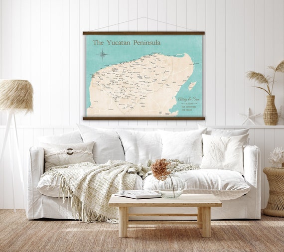 Yucatan Peninsula Map, Mexico Vacation, Personalized Mexico Travels Map, Cancun, Cozumel Adventures, Anniversary Map with Personalization