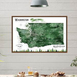 Washington State Parks and Hiking Trails Map, WA map Hiking Gift, State Park Checklist for Washington Parks, WA Push Pin Map PinBoard Gift image 10