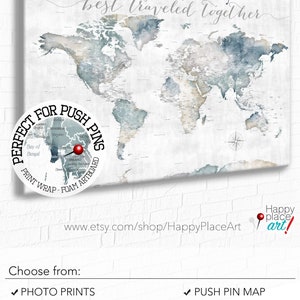 Life is a Journey Best Traveled Together, World Map for Adventure Push Pin Map Legend, Watercolor Map Print, Canvas, Anniversary Pin Map image 7