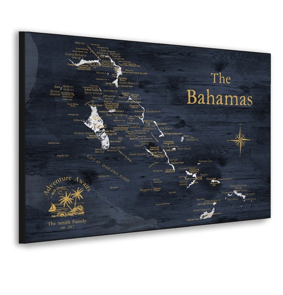 Push Pin Map of the Bahamas, Hanging Canvas Map, Cays & Islands in detail, Bahamas Map Print, Ready To Hang Bahamas Theme Gift, Boat Decor