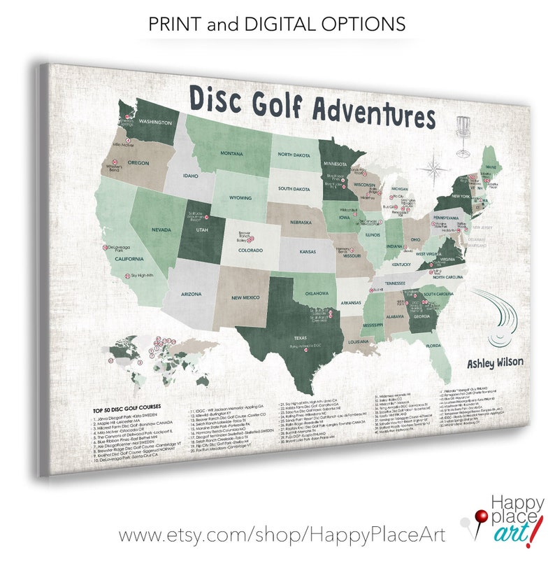 Map of Disc Golf Course Locations in USA Disc Golfer Gift Etsy