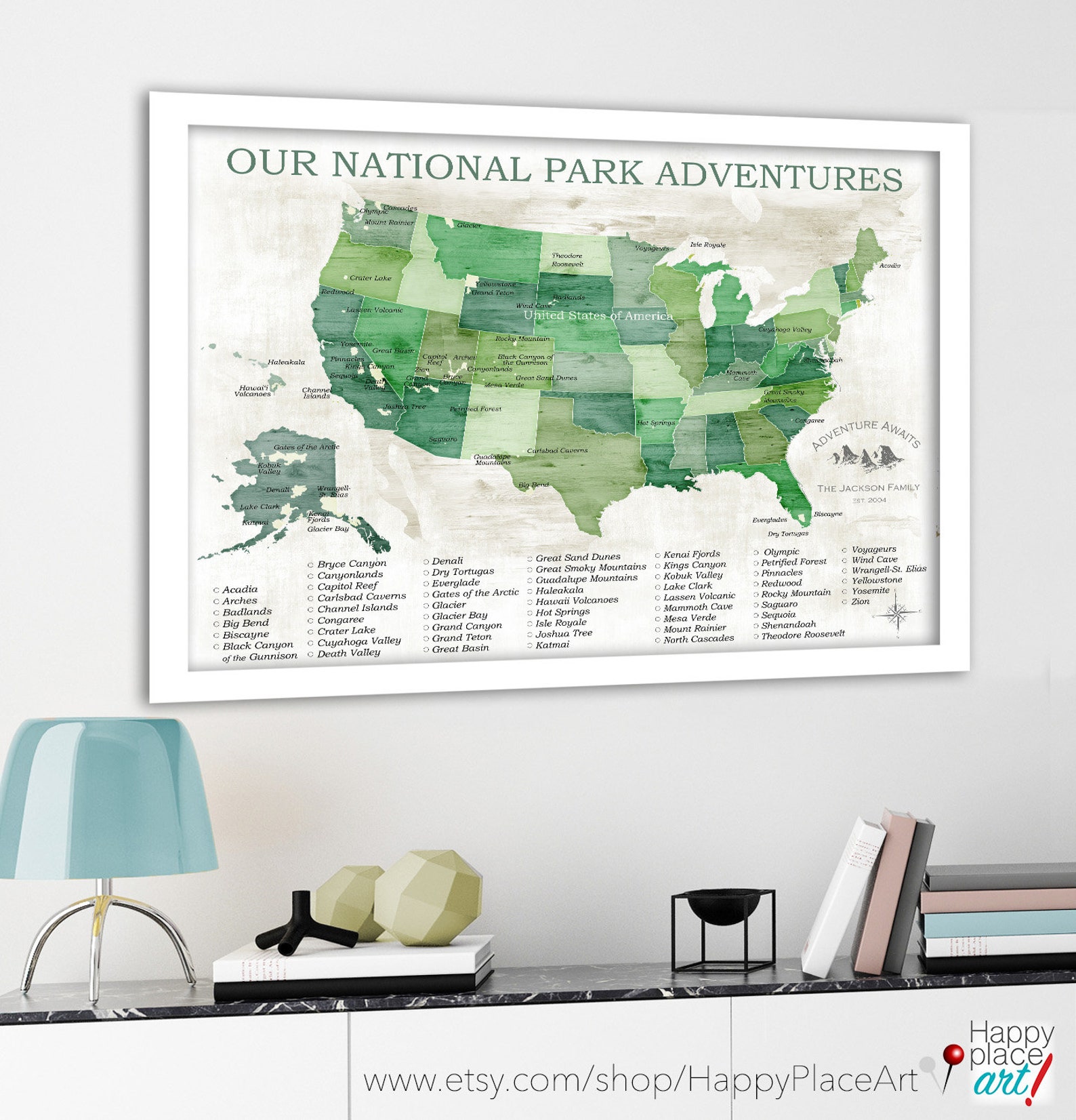 National Parks Map, National Park Gift, Gift for Hiker, US National