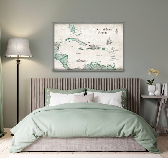 Caribbean Map Canvas, Caribbean Island Map, Large Map of Caribean, Island Cruise Map, Caribbean Travel Wall Map, Bahamas, Jamaica Map Print