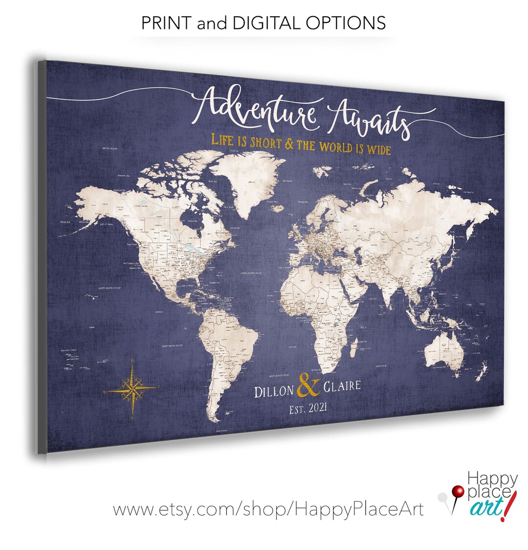 Pin Display Board Map Large Push Pin Map, Customized Pin Board Mounted on Foam Board, Canvas ...