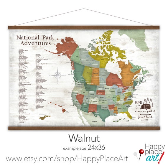 National Parks Wall Map, Personalized USA and Canada Map  Large Canvas Map of North America, Adventure Awaits, Hiker Gift, Personalized Map