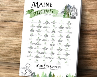 Hiking in Maine State Park Checklist, ME State PinBoard, Maine Gift, Visited State Parks List Personalize for Gift for Hiker, Maine Wall Art