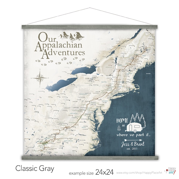 Appalachian Map Personalized Print Gift Canvas Hiking - Etsy