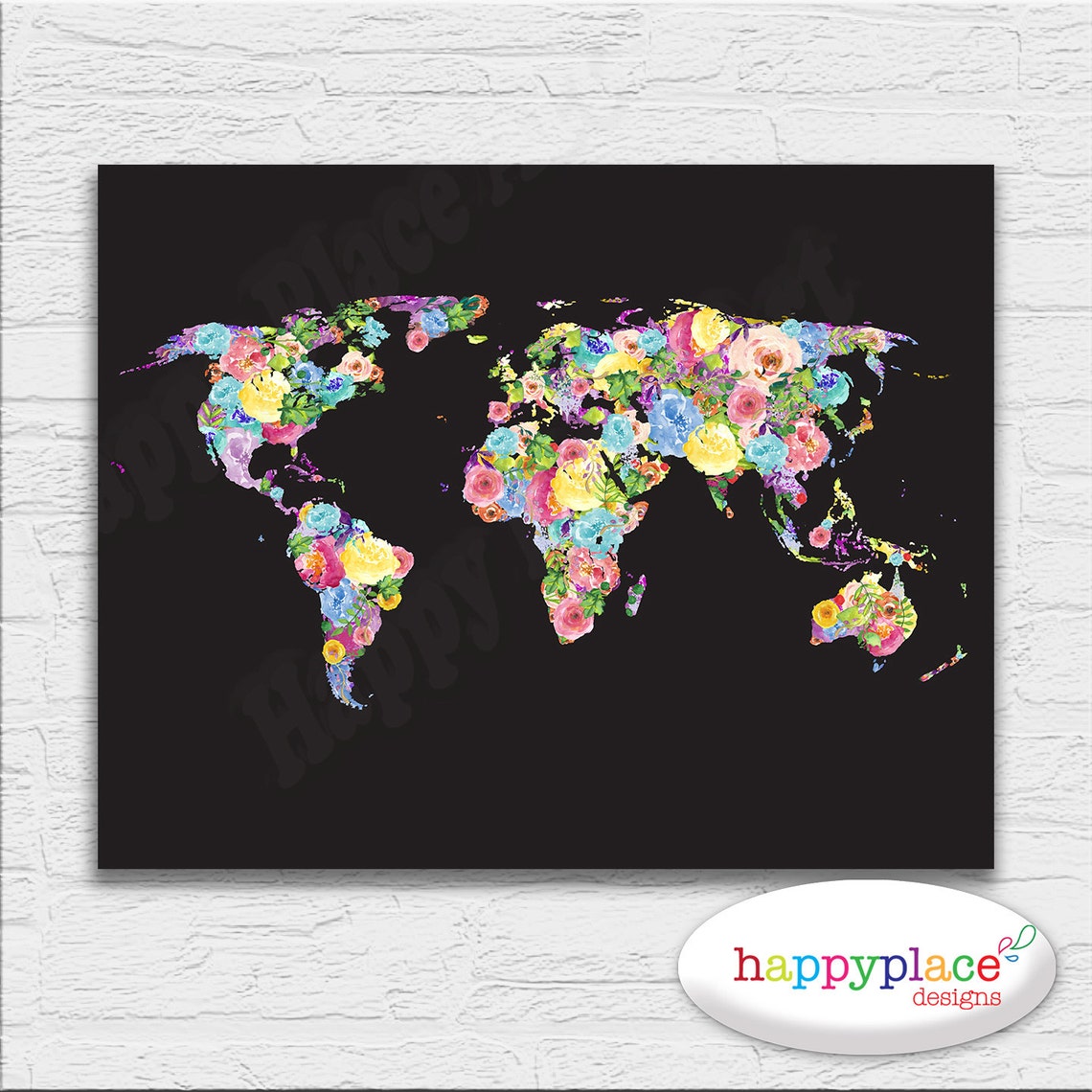 Large Watercolor Flower World Map, Feminine Art Print World Map Poster ...
