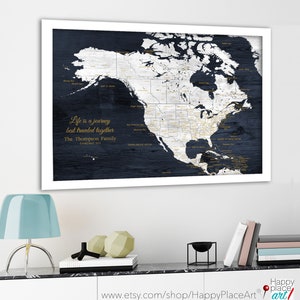 North America Map including the Caribbean Islands. Personalize for Wedding Couple or Retirement Gift for travellers. Adventure Awaits Map image 6