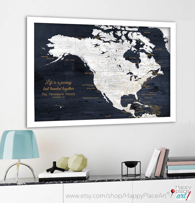 North America Map including the Caribbean Islands. Personalize for Wedding Couple or Retirement Gift for travellers. Adventure Awaits Map image 6