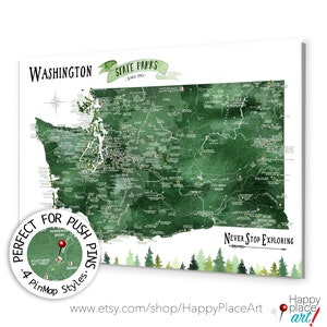 Washington State Parks and Hiking Trails Map, WA map Hiking Gift, State Park Checklist for Washington Parks, WA Push Pin Map PinBoard Gift image 9