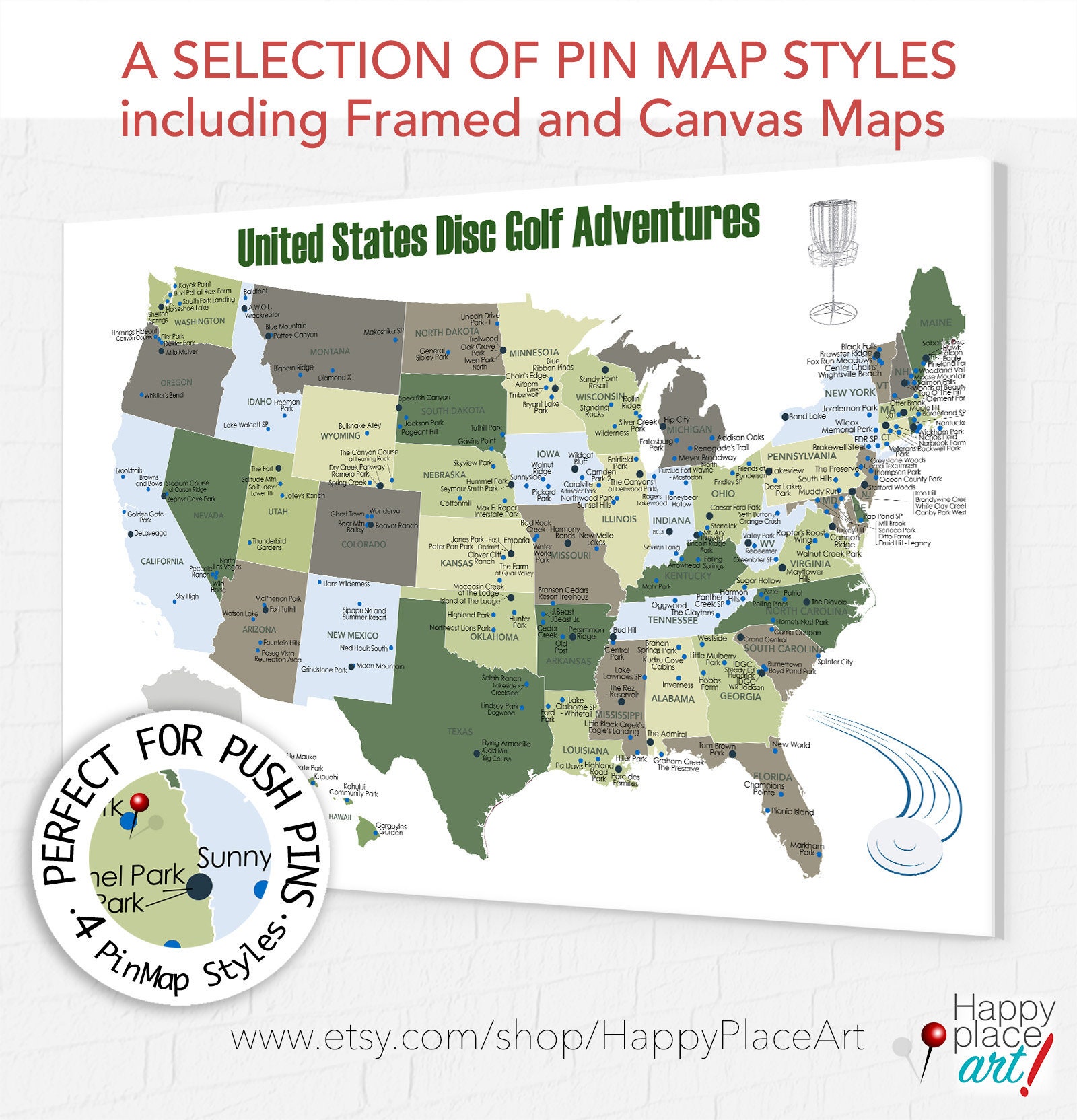 Top Disc Golf Courses in each State of the USA, United States Disc Golf Map, Personalized Push