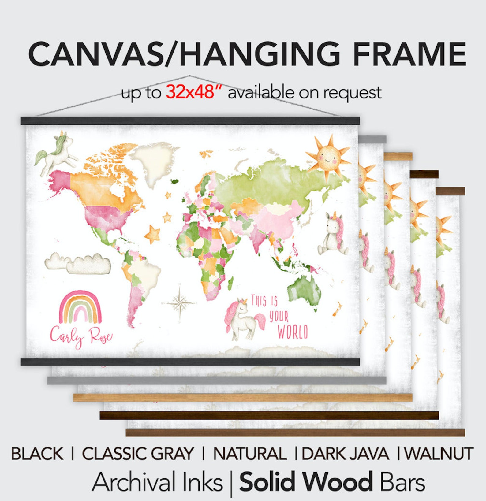 Personalized World Map for Nursery Children's Wall Map Etsy