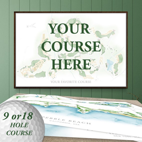 Custom Golf Course Map Print or Canvas. Have a Favorite course Custom Designed in Beautiful Watercolor Style. Unique Golf Gift for Golfer.