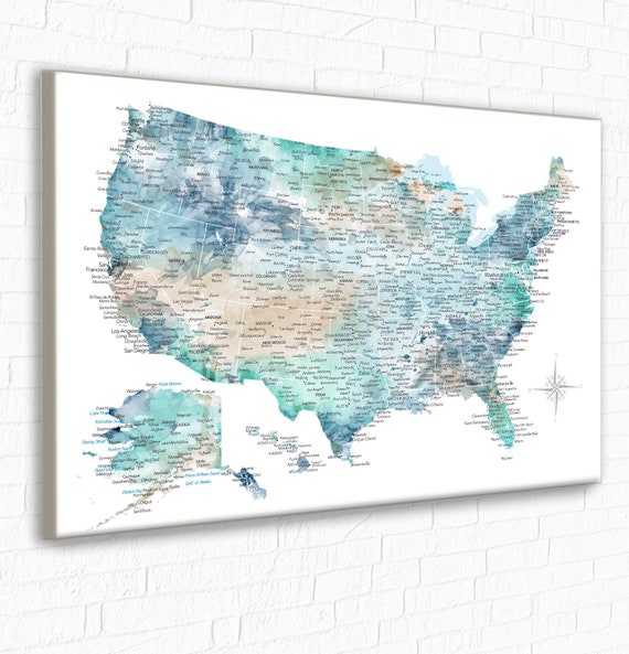 United States Map for Pins, USA Map for Family who Loves Travel and Adventure, Personalized Title and Map Key, Canvas, Push Pin Map or Print