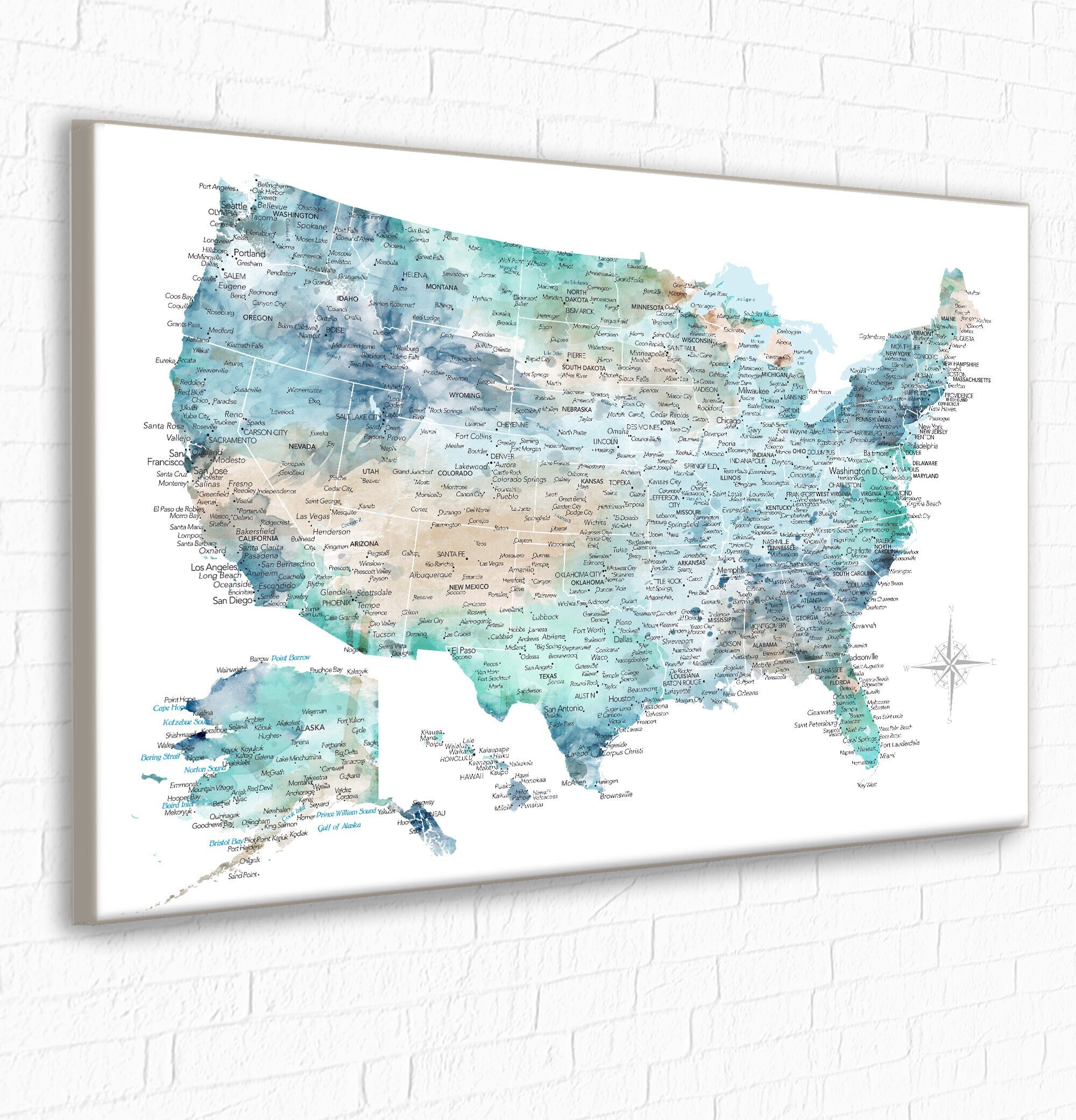 Travel map for Push Pins, World Pin Map, Foamboard for pins, Print, Canvas  Map, Personalization, Aqua Blue Map, Gift for Wife Travel Quote