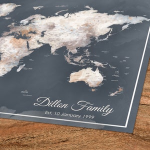 Gift for Family Map for Tracking Travels, Push Pin Map of the World. Framed, Canvas or Poster Detailed Map for Pinning Family Adventures