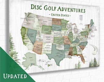 Disc Golf Push Pin Map, USA Best Courses each State in USA, DiscGolf Player Gift, Personalized United States DiscGolfing Locations Pin Map