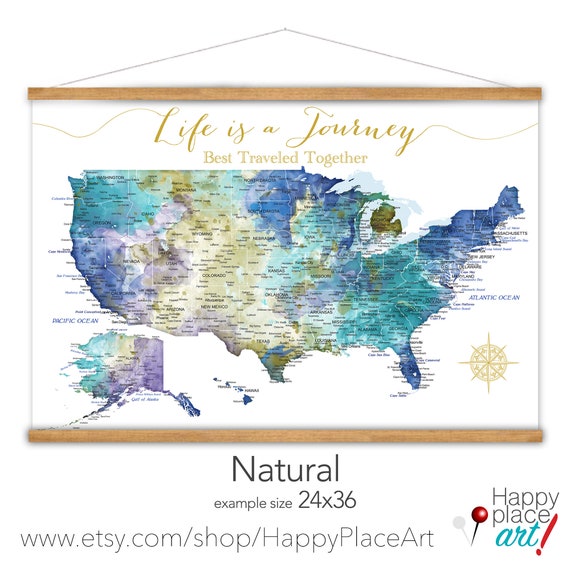 Wedding Gift Idea, Romantic Canvas Print, USA map on canvas, Detailed Modern Design USA Travel map for Anniversary, RV Road Trip Adventures