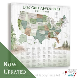 Disc Golfer Gift, Personalized Top USA Disc Golf Courses Push Pin Map Canvas, Best Disc Golf Locations in each State for Disc Golf Player