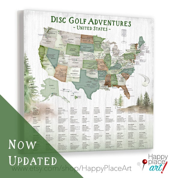 Disc Golfer Gift, Personalized Top USA Disc Golf Courses Push Pin Map Canvas, Best Disc Golf Locations in each State for Disc Golf Player