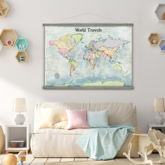 Hanging Canvas World Map Vintage Style World Map Wall Map Of The World Hanging Canvas | Etsy  Australia