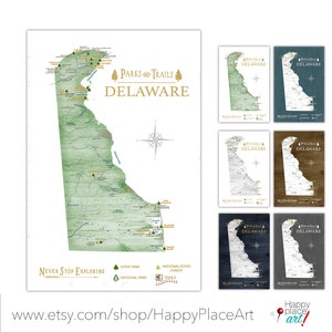 Hiking in State Parks, Delaware Adventure Map, State Parks Print & Mountain Hike Trails, Hiking Gift, Personalized Delaware State Map Poster image 8