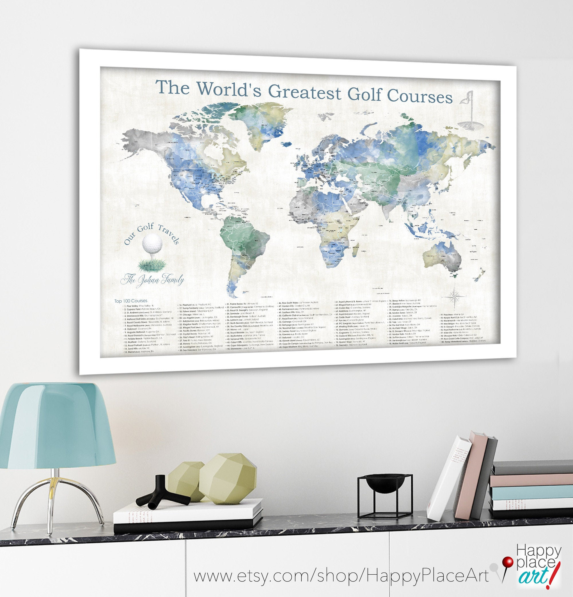Golf gifts for men, Map of USA golfer locations. Top 100 public courses and  many more places to tick off your Golfing Bucket List wall map