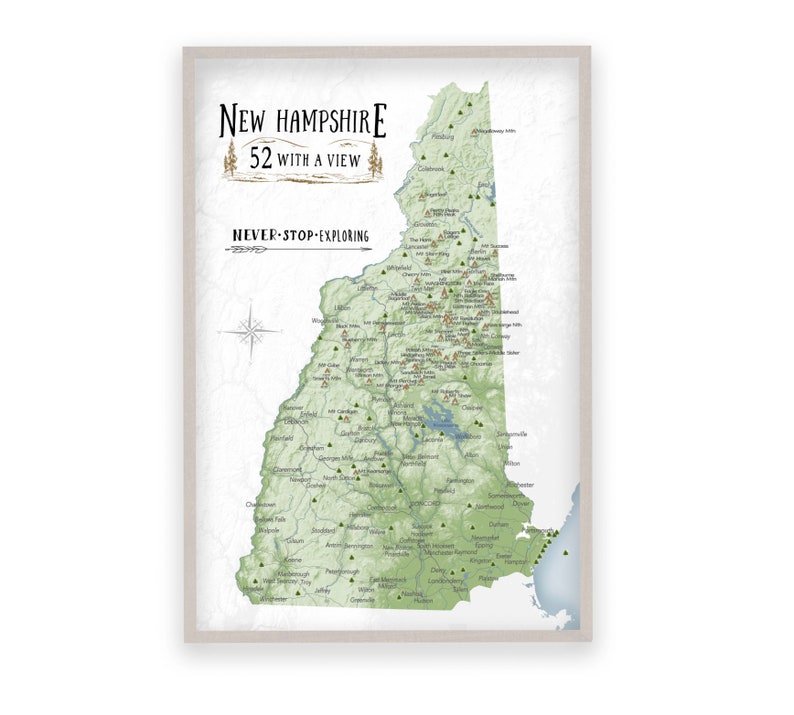 New Hampshire '52 With A View' Map 18x24 Poster