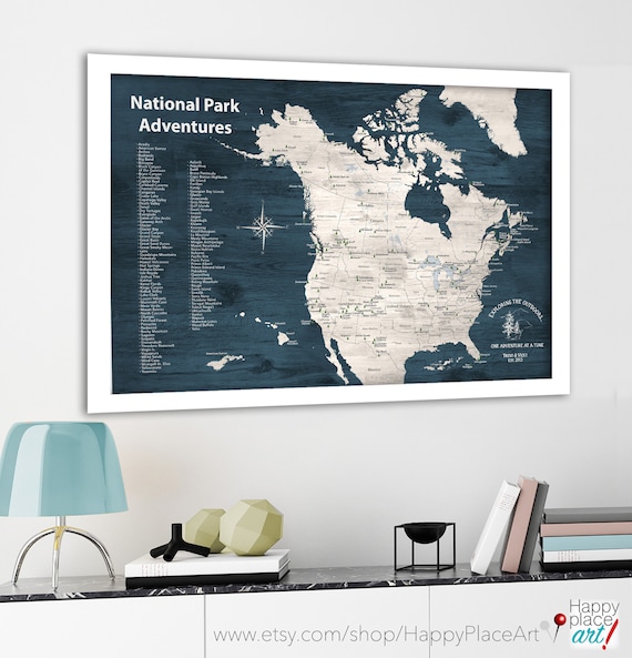 Canadian and US National Parks Map, Personalized Map with Quote, Gift for hiker, Paper Anniversary Gift, National Park Canvas, Poster Print