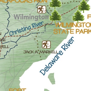 Hiking in State Parks, Delaware Adventure Map, State Parks Print & Mountain Hike Trails, Hiking Gift, Personalized Delaware State Map Poster image 10