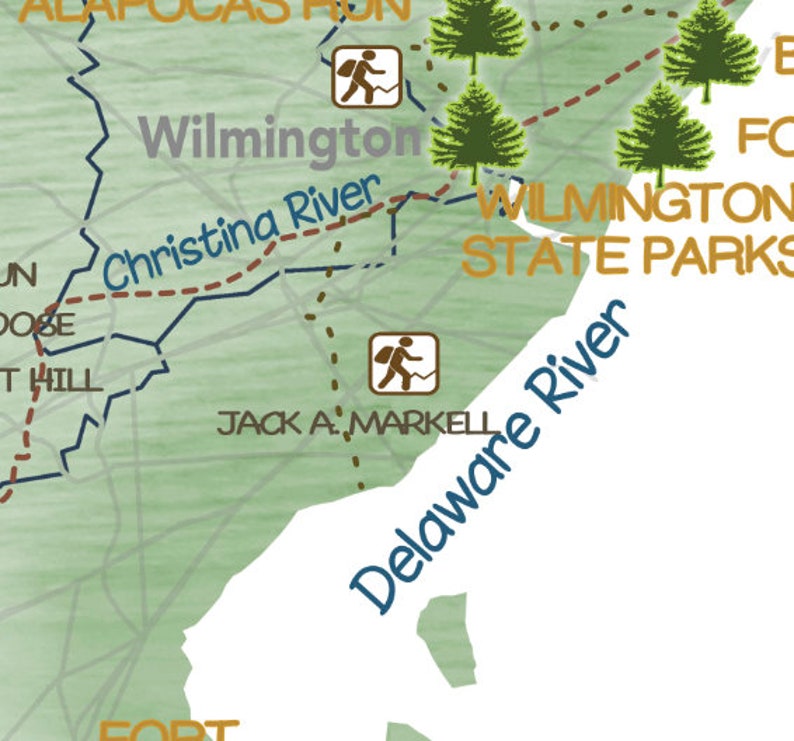 Hiking in State Parks, Delaware Adventure Map, State Parks Print & Mountain Hike Trails, Hiking Gift, Personalized Delaware State Map Poster image 10