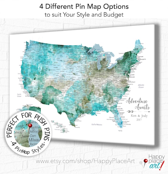 USA Push Pin Map, Perfect Anniversary Gift for Husband. Pin Board USA Map. Canvas, Large Poster or Digital Printable, Large USA Map Wall Art