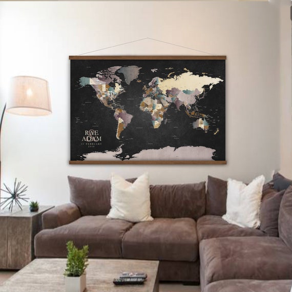 Personalized Office Wall Map, World map, Executive Wall Art, World Map Wall Art, Large Canvas World Map, Motivational Canvas Travel Wall Art