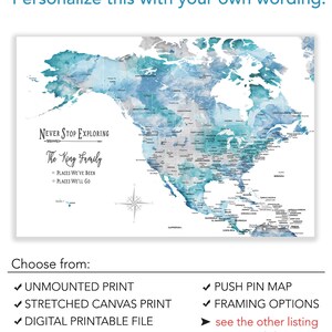 North America and Caribbean Map, Wife Gift, Anniversary Map, Family RV Travel Map, Push Pin Map of North America, Gift of Family Memories image 10