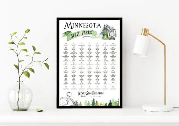 Hiking in Minnesota State Park Checklist, Hiking MN State PinBoard, Minnesota Gift, Visited State Parks List Personalized Minnesota Wall Art