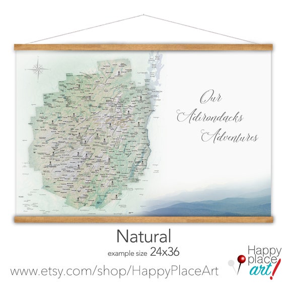 Adirondack Park Map, New York State Map, Unique New York Gift,  Husband Gift for Hiker Friend, Custom Adirondacks Mountains Canvas Map