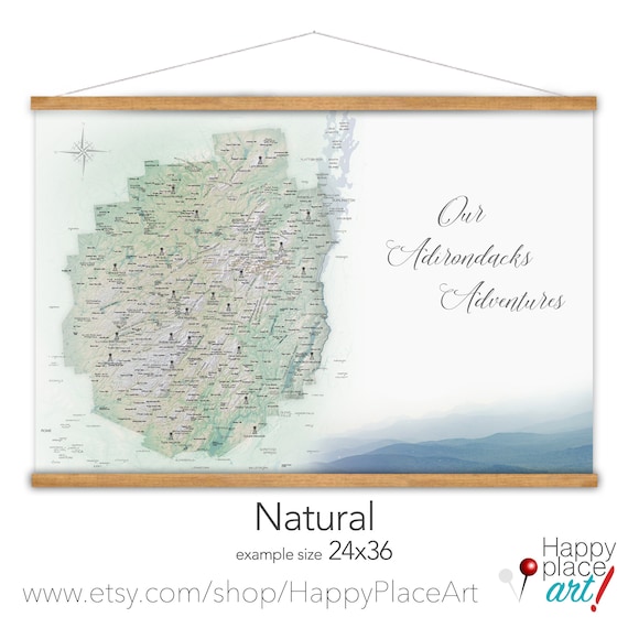 Adirondack Park Map, New York State Map, Unique New York Gift,  Husband Gift for Hiker Friend, Custom Adirondacks Mountains Canvas Map