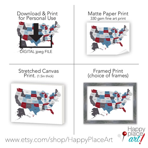 USA Map With States Labelled & Marked US Map in Red, White, Blue