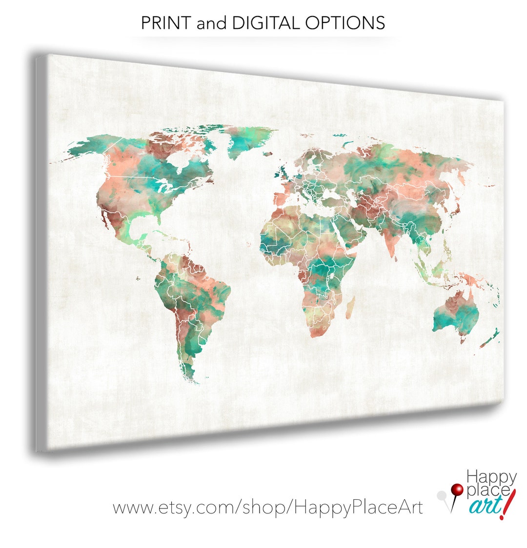 Very Large World Map, Custom World Map, Large Printable Watercolor, World Map Poster