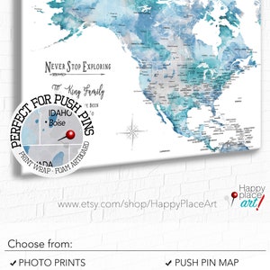 North America and Caribbean Map, Wife Gift, Anniversary Map, Family RV Travel Map, Push Pin Map of North America, Gift of Family Memories image 7