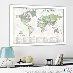 Push Pin Map of World Top 100 Golf Courses, Anniversary gift for wife, Personalized golf gift for husband, Golfing couple. Golfers pin map image 4