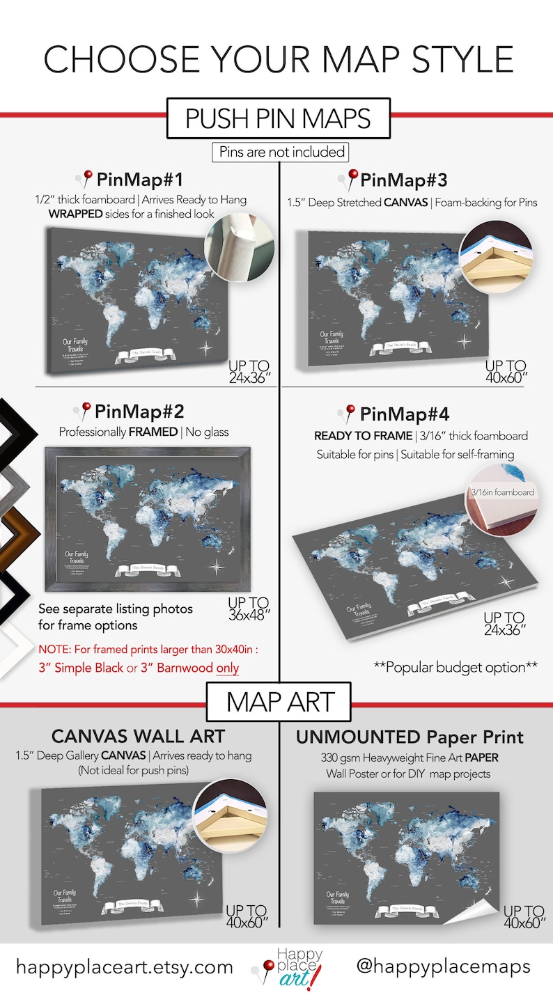 Family Adventures Push Pin World Map With Legend, Personalized Names ...