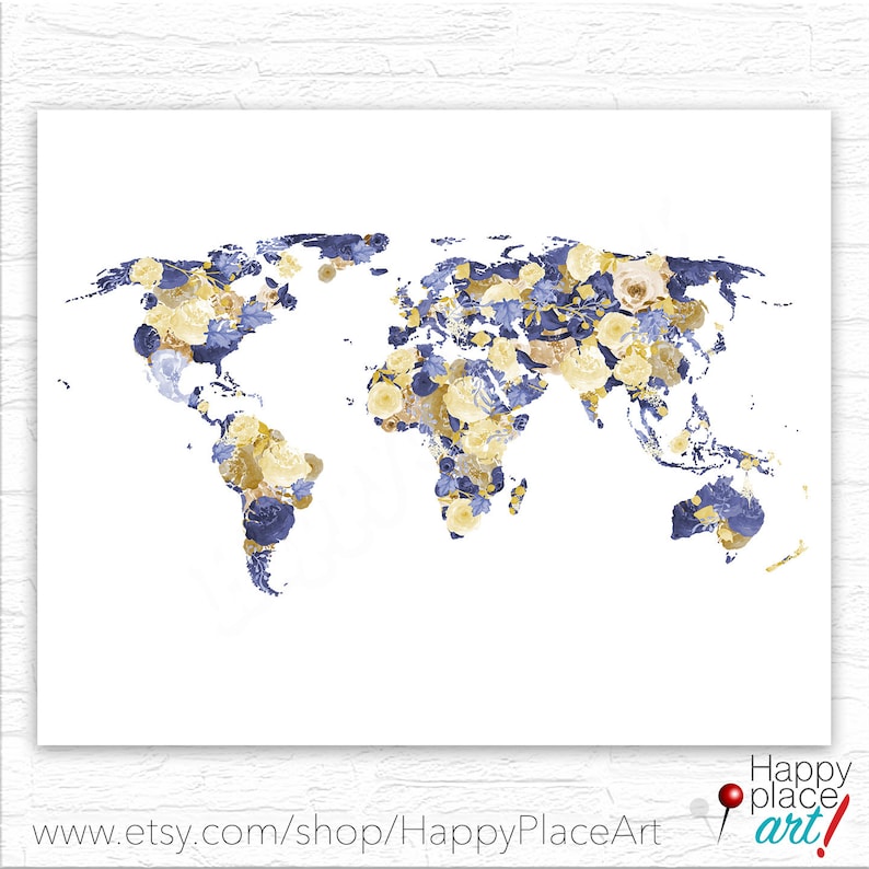 Floral world map Abstract world map bridal shower print image 1