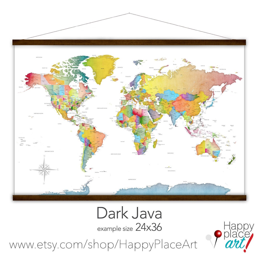 Big Bright Colorful Wall Map Canvas Art Large Detailed WORLD Etsy