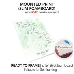 John Muir Hiking Trail Map, Exploring California Hiker Map Print, Framed Personalized Gift Idea for Hiker, West Coast Camper Wall Art Decor image 3